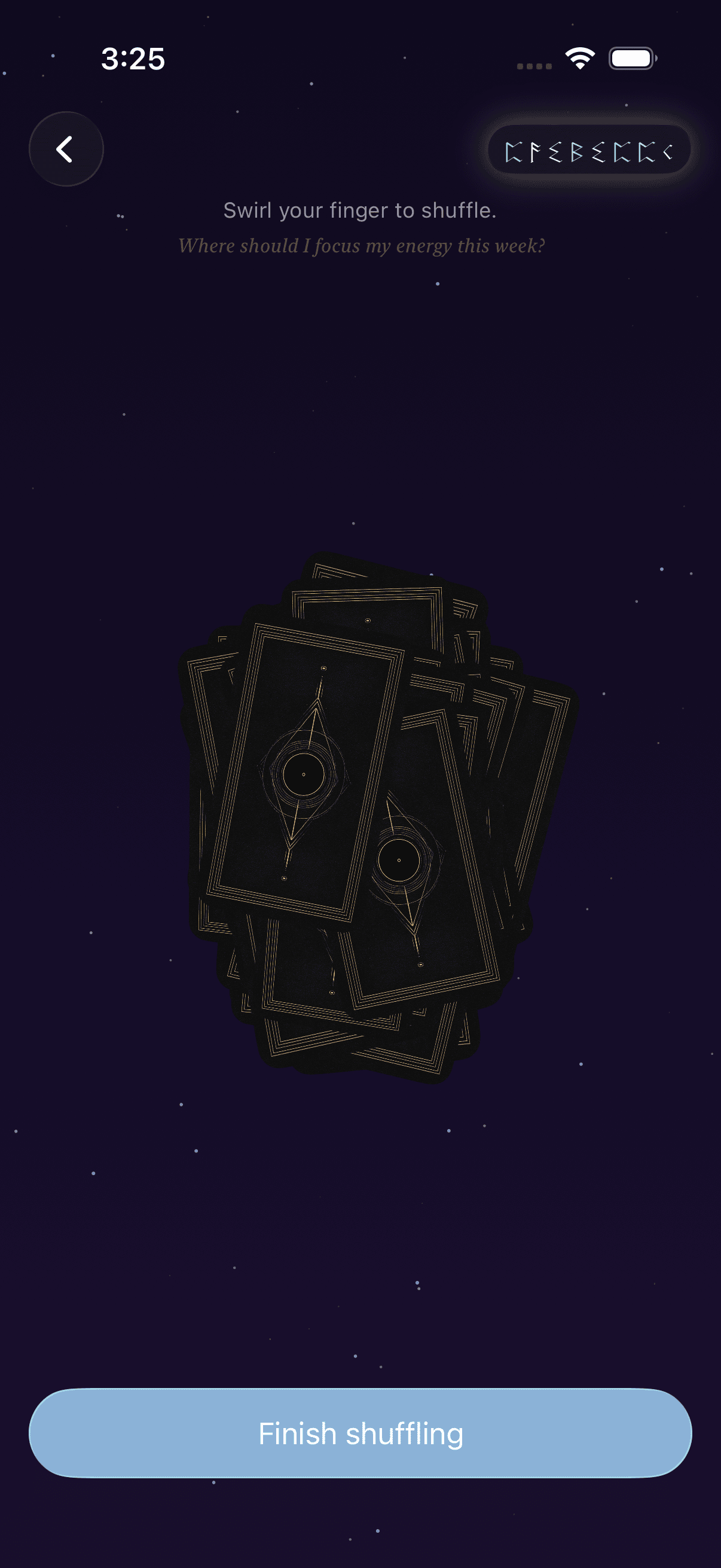 Shuffling the deck by swirling a finger over scattered cards