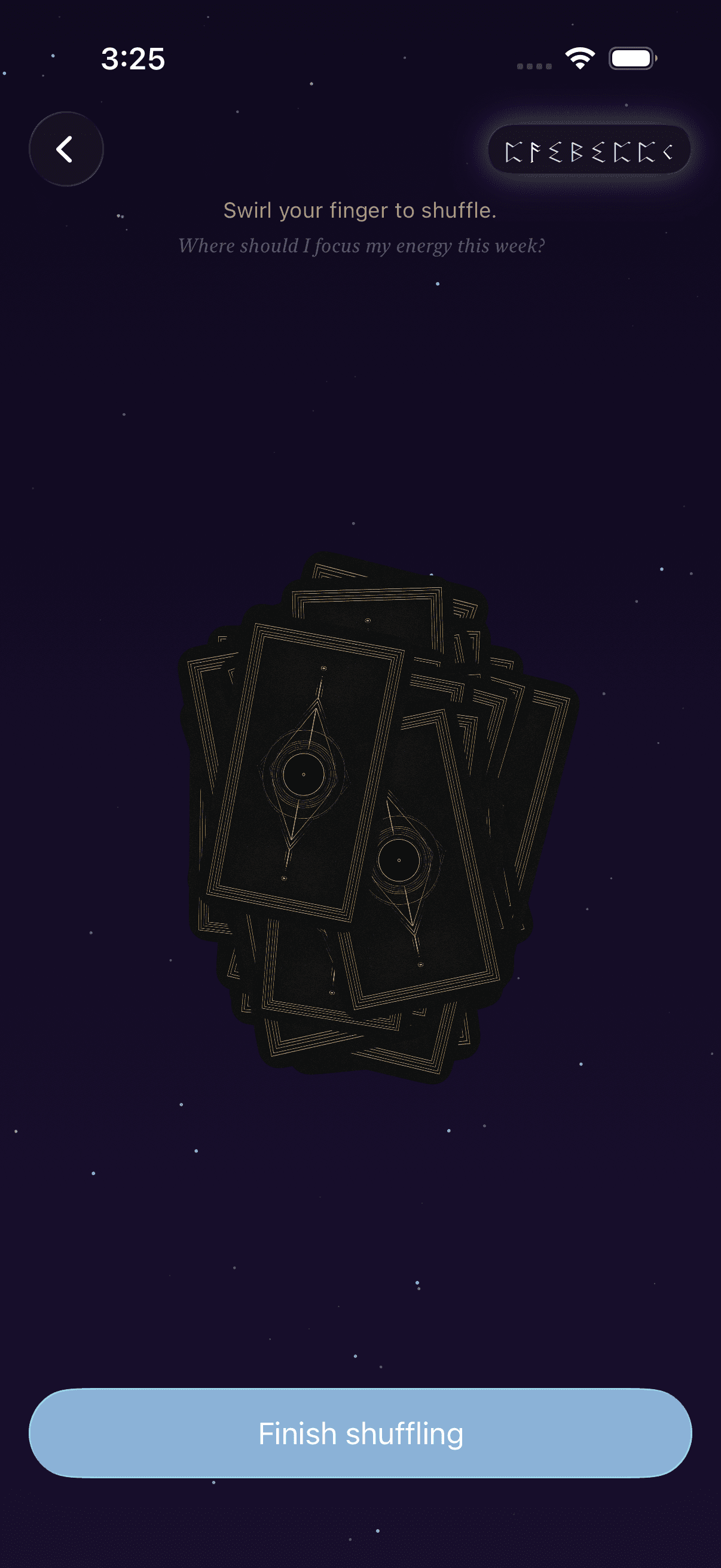 Shuffling the deck by swirling a finger over scattered cards