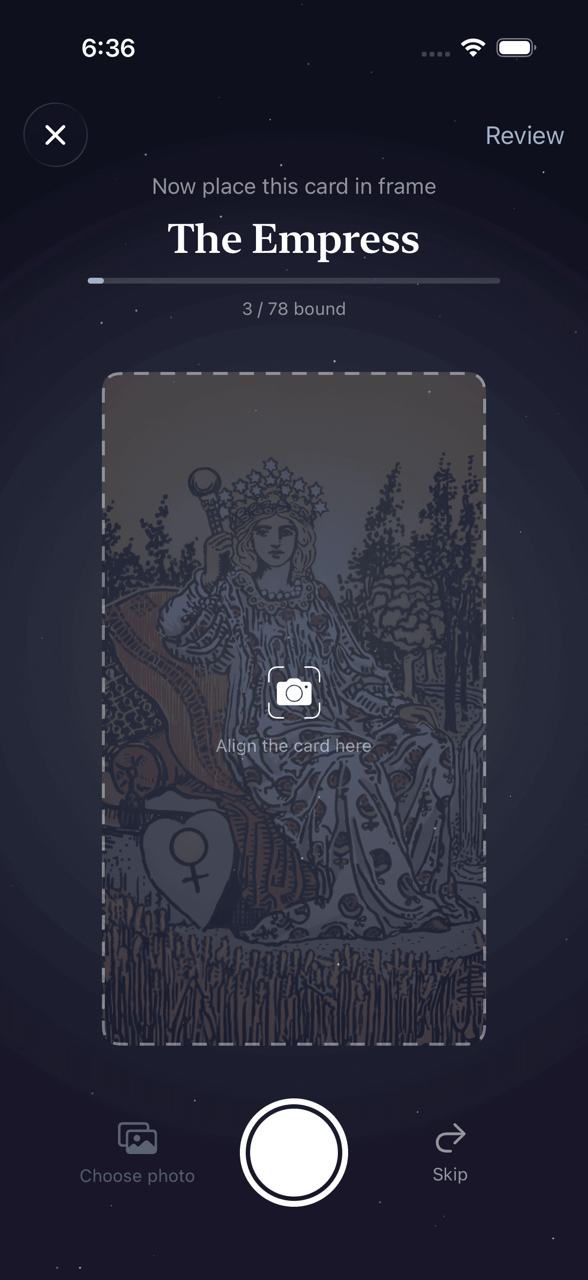 Binding a deck — guided capture photographs your cards one by one
