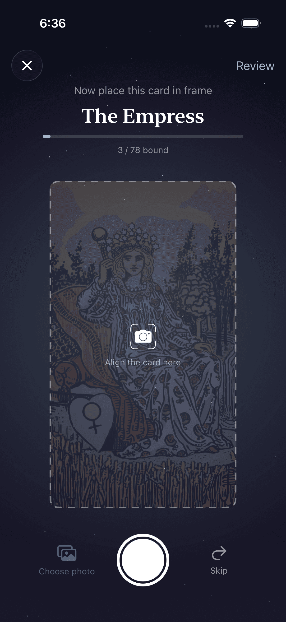 Binding a deck — guided capture photographs your cards one by one